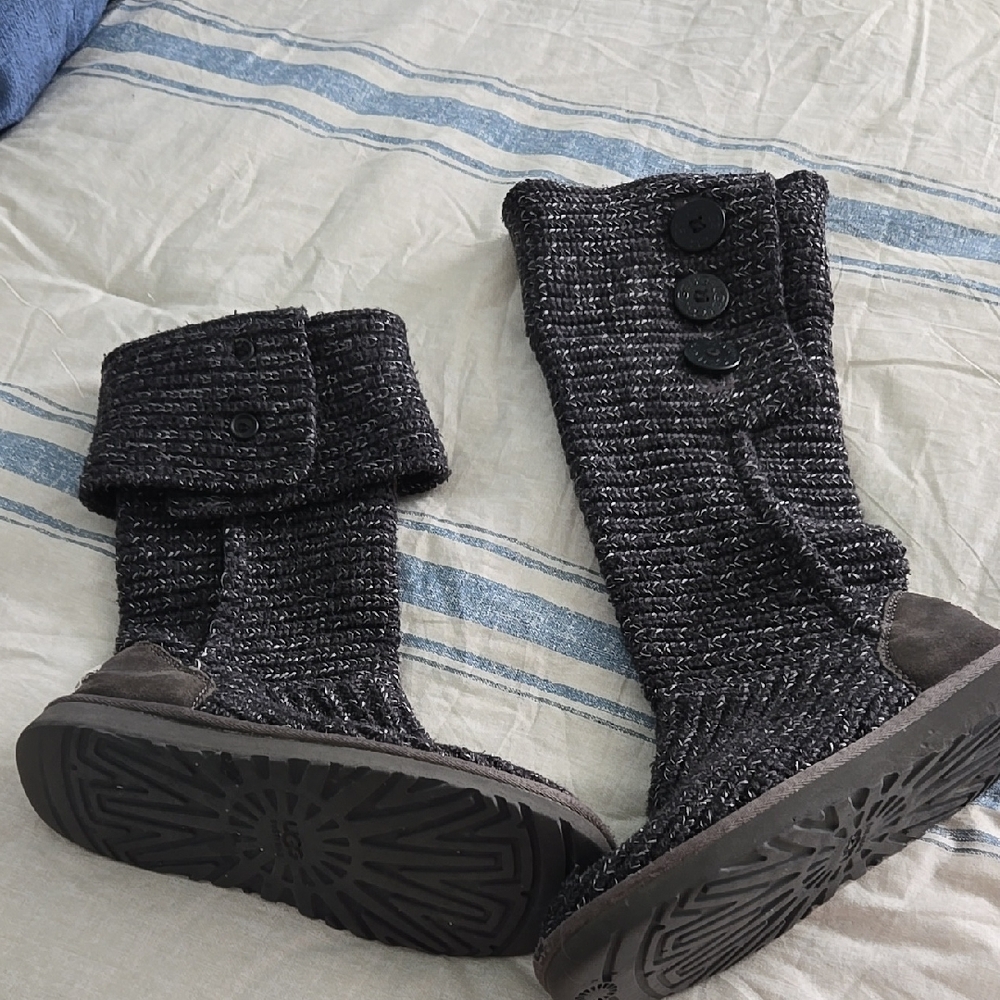 Cozy Black Knit Button Boots-UGG